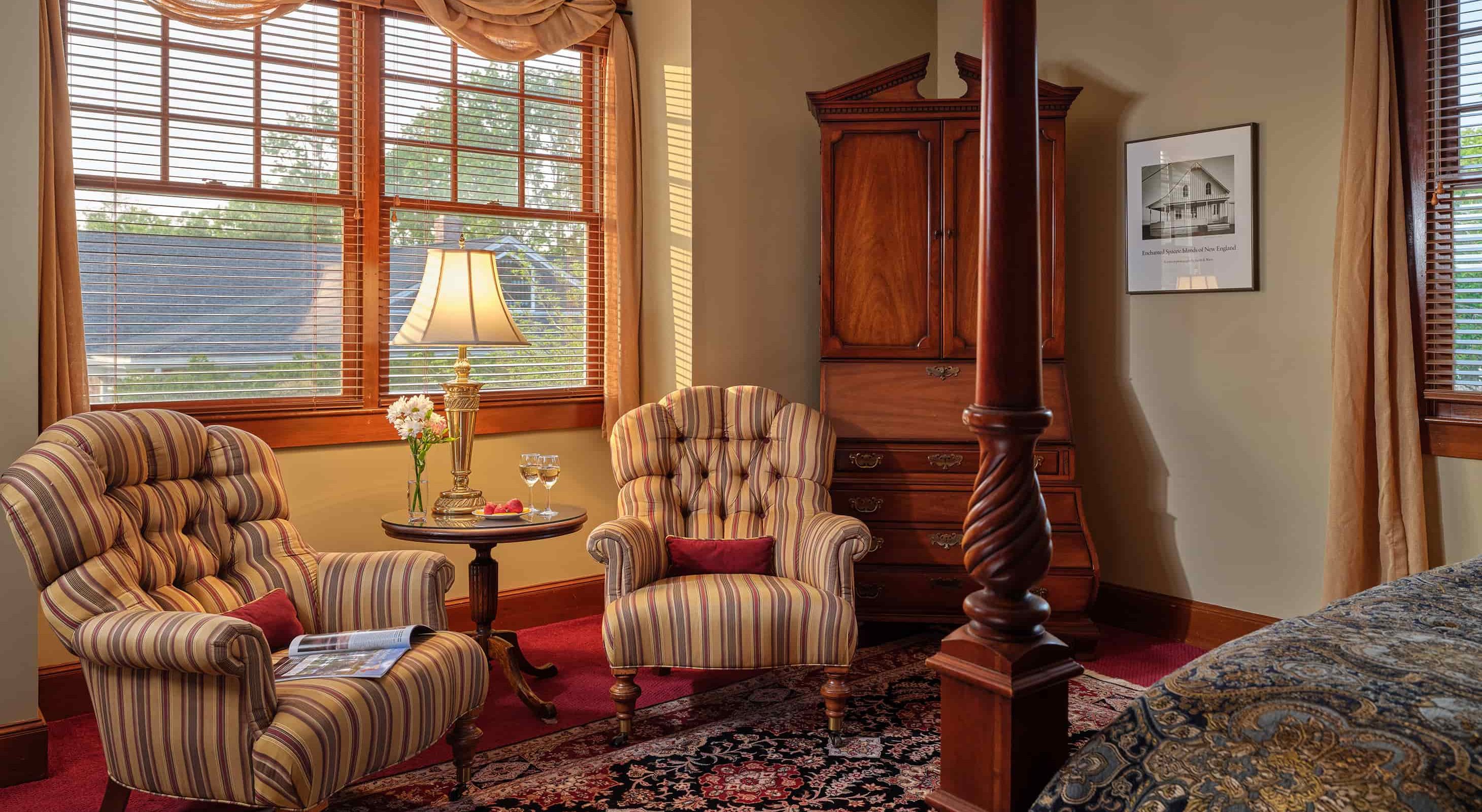 Robert Frost Room sitting area at Falmouth B&B