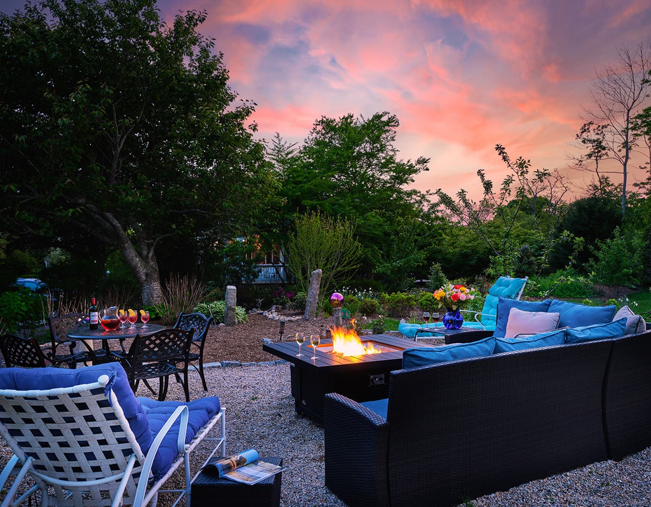 fire pit at sunset