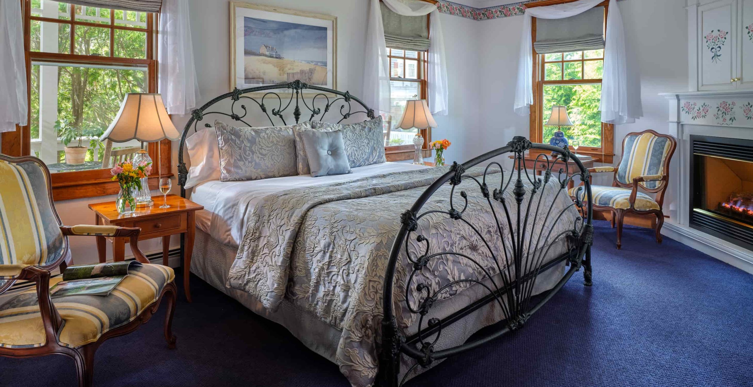 Harriet Beecher Stowe Room bed at Cape Cod boutique hotel