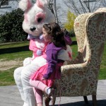 Easter bunny greeting children in Falmouth, Cape Cod.