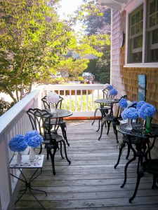 Cape Cod Hydrangeas on the Porch for Breakfast