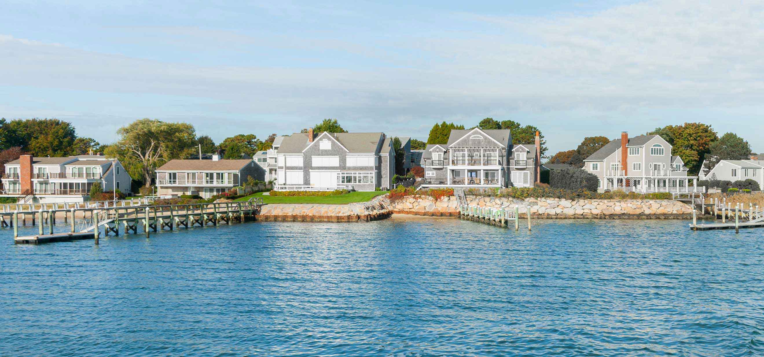 Row of houses on the water in Cape Cod