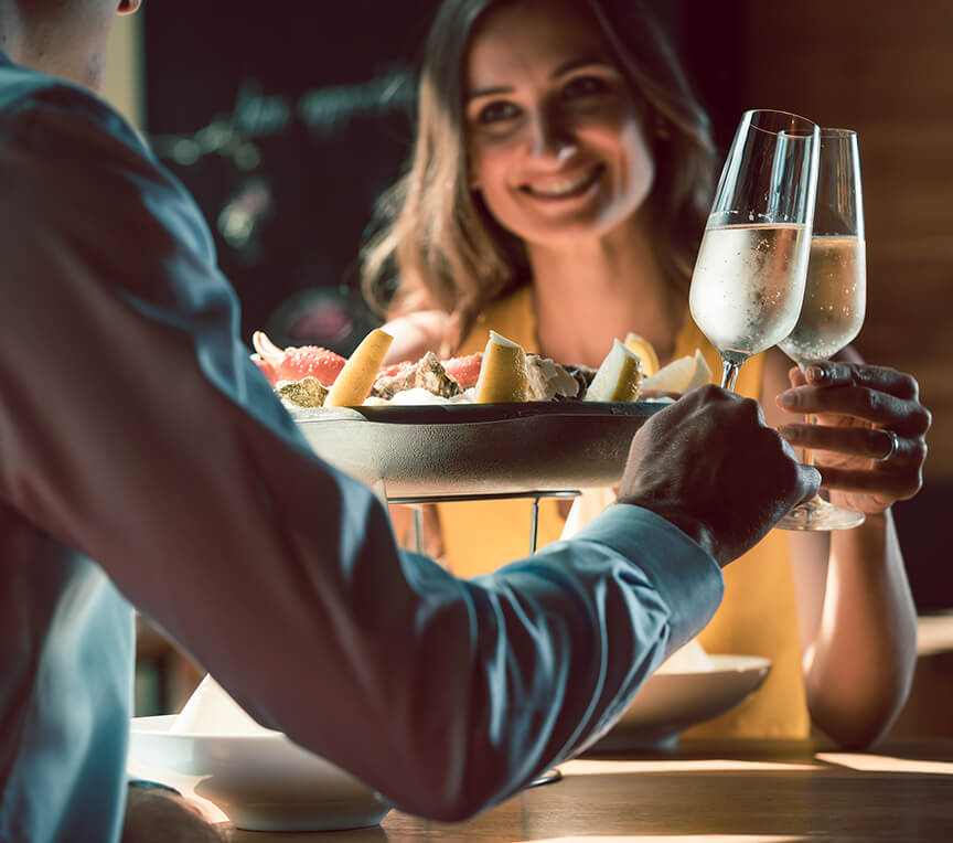 Couple at seafood restaurant