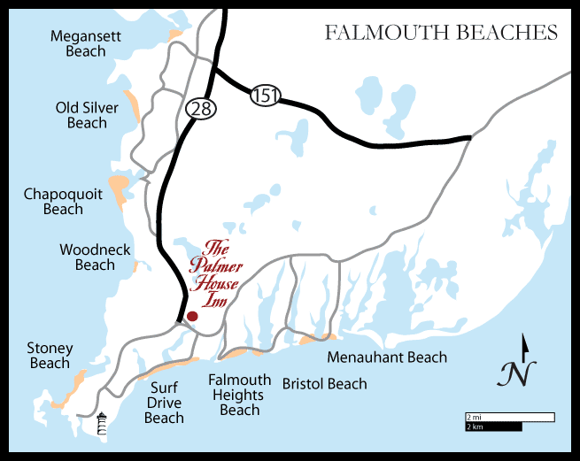 Falmouth, Cape Cod Beaches Map