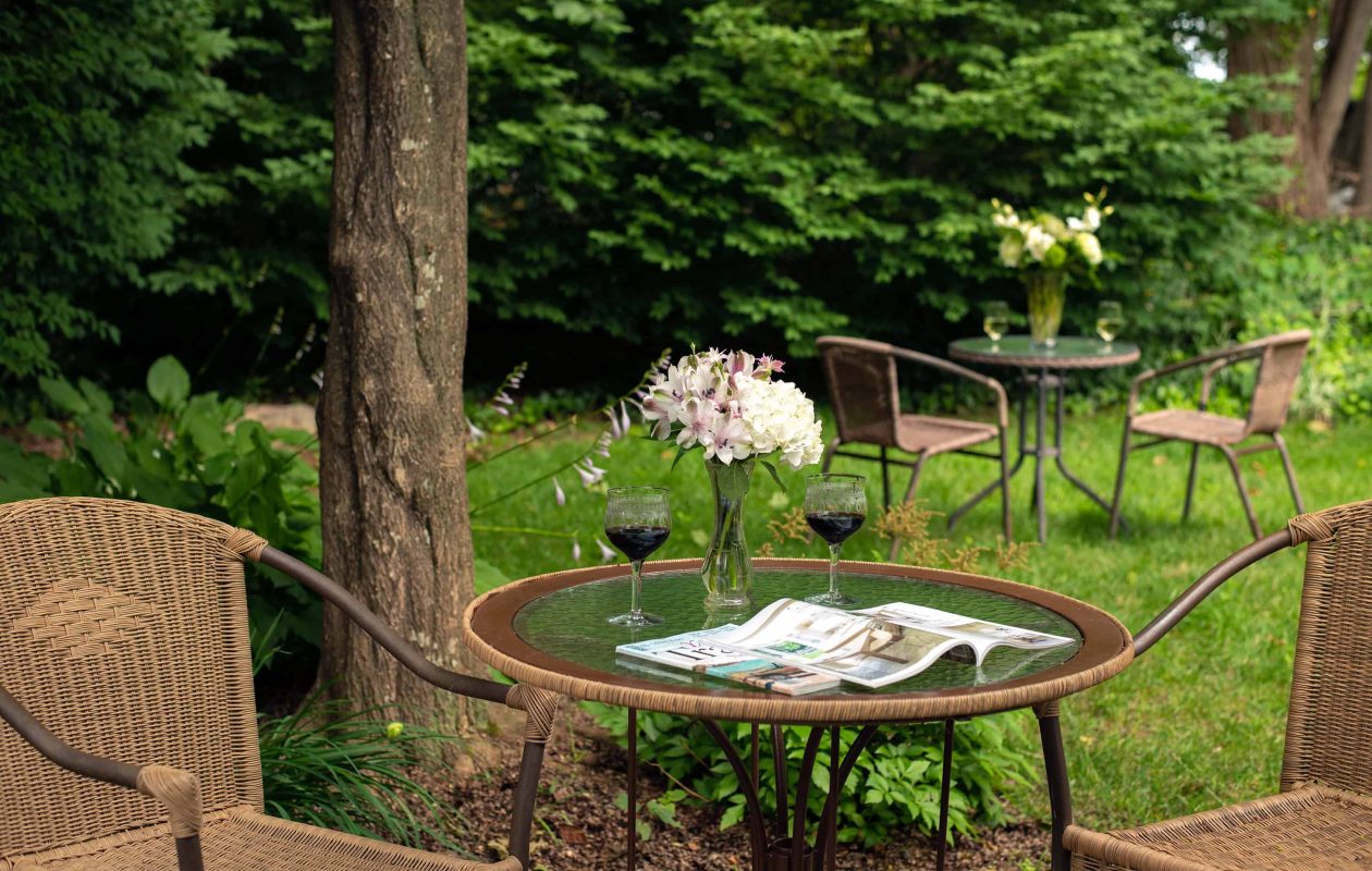 table sitting area in the gardens