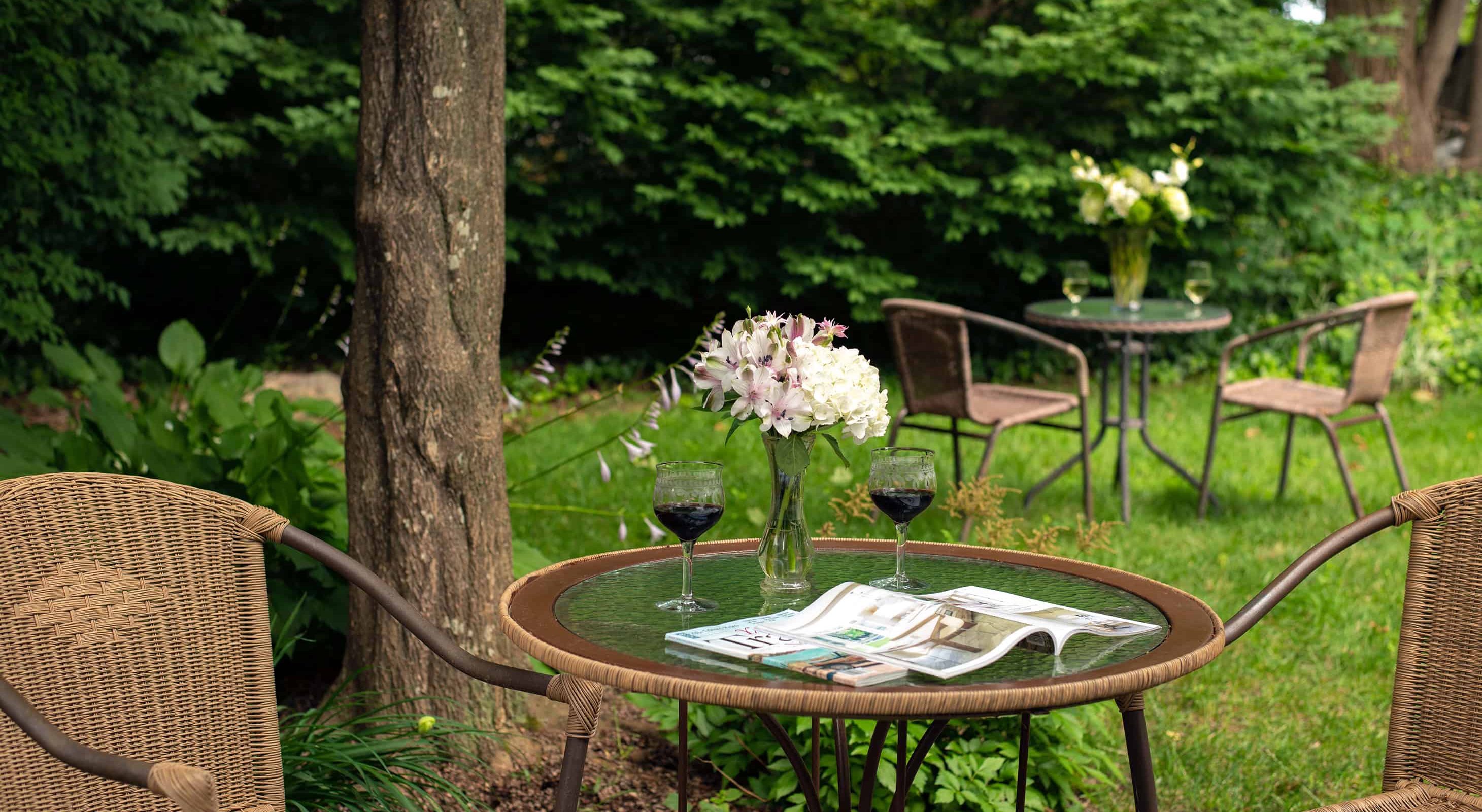 table sitting area in the gardens