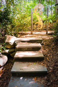 Gypsy's Staircase by Amy Ragus, part of the Portals & Passagways Exhibit at Highfield Hall through September 2014, in Falmouth, Cape Cod, Massachusetts, USA.