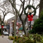 Falmouth's street lights decorated for the holidays.