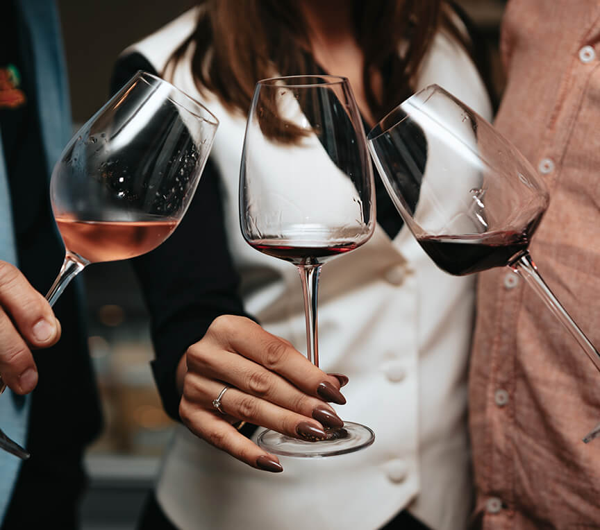 Three wine glasses at winery on Cape Cod