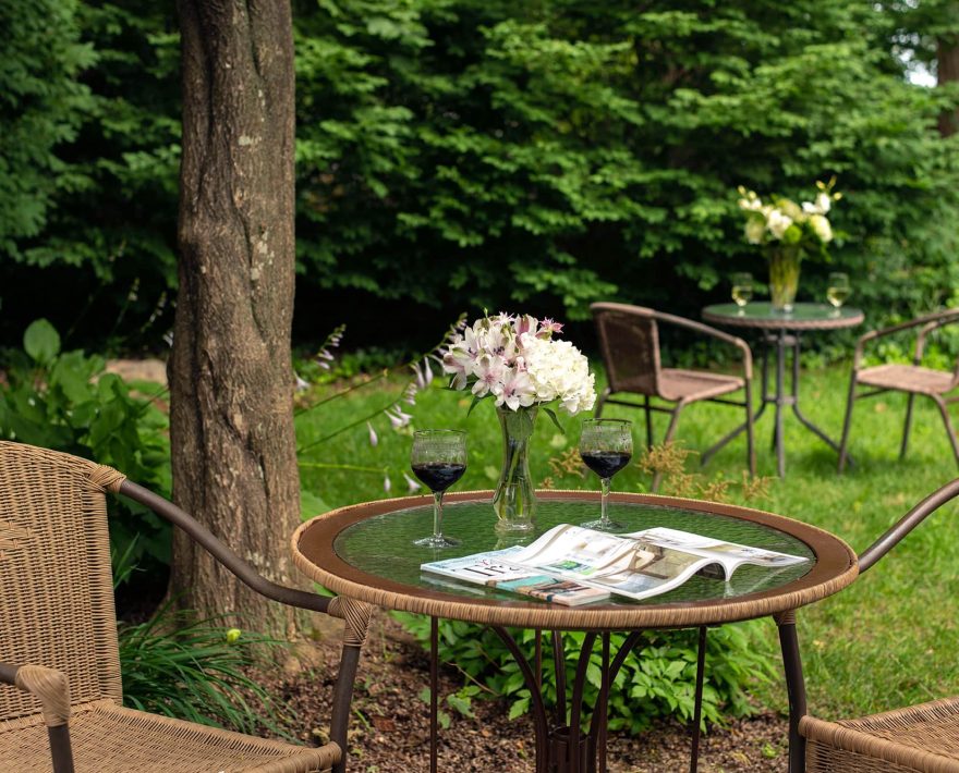 table sitting area in the gardens