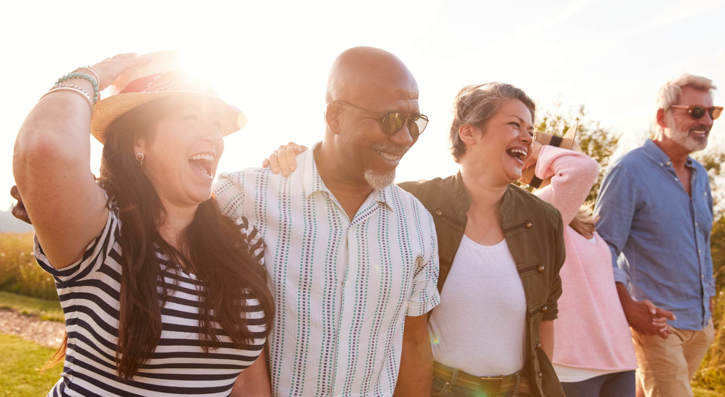 Group of coworkers on walk during executive retreat