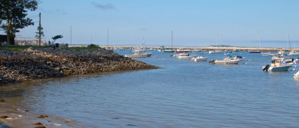 view of boats from the beach