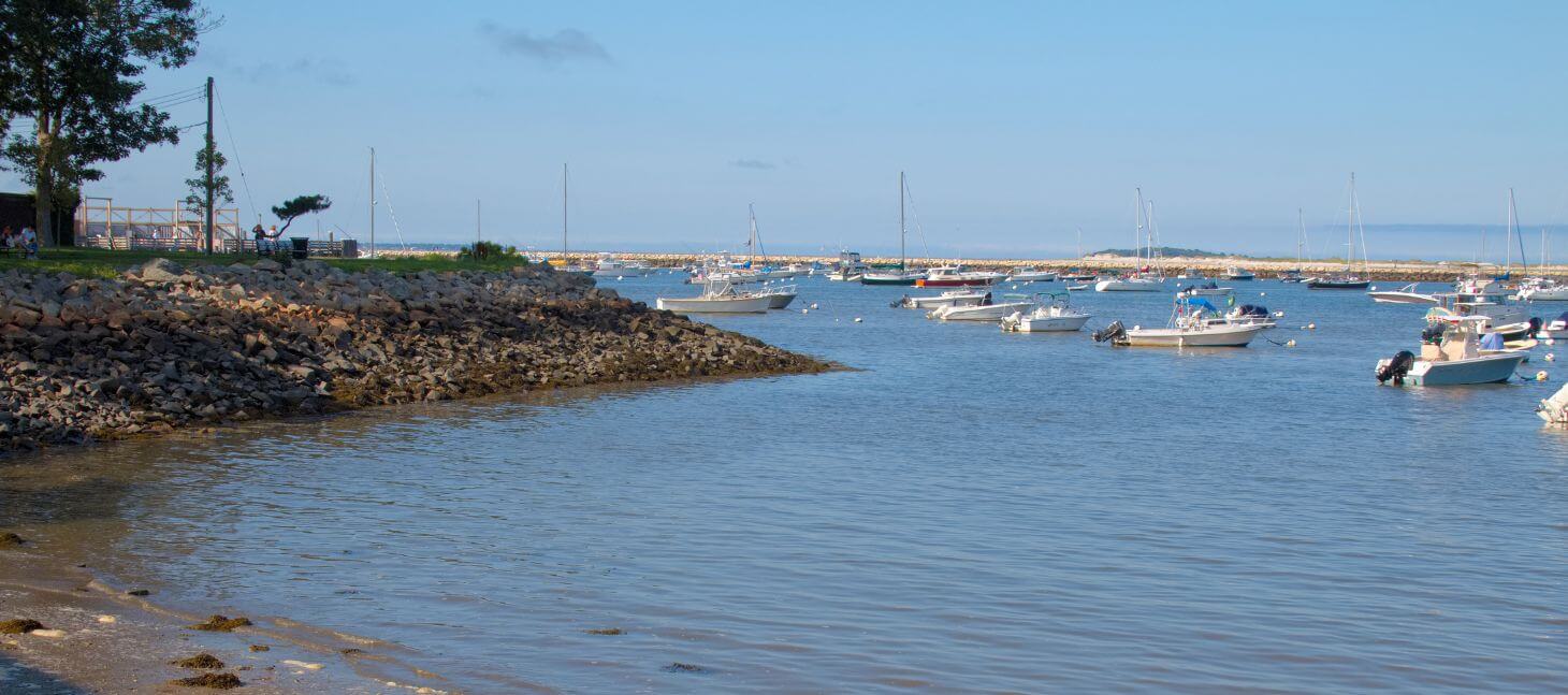 view of boats from the beach